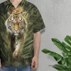 Camouflage Tiger Hawaiian Shirt For Men Women, Tiger Walking Summer Beach Shirts, Aloha Shirts, Tiger Lovers Mens Button Down Short Sleeve Shirts