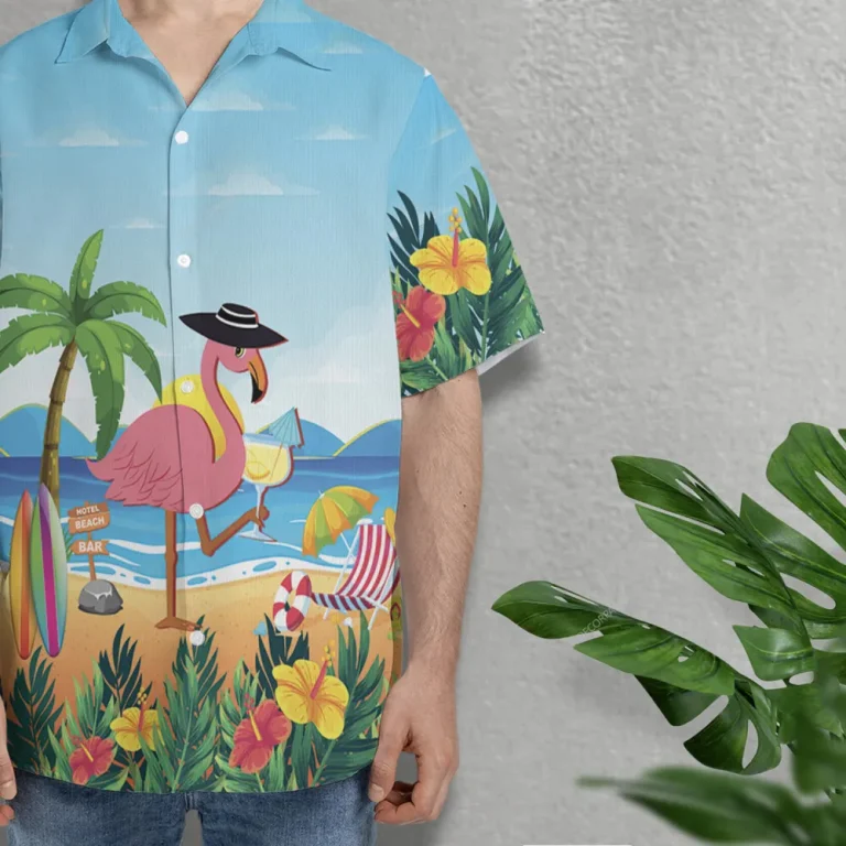 Flamingo Cocktail Hawaiian Shirt For Men,tropical Island Beach Party Summer Beach Shirts, Hibiscus Aloha Shirts, Mens Button Down Short Sleevs Shirt