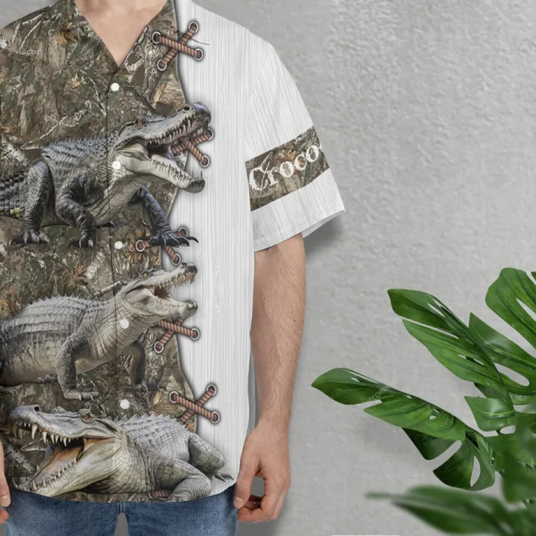 Crocodile Hunting Tropical Brown Pattern Hawaiian Shirt For Men Women, Wild Animals Summer Shirts, Crocodile Hunting Button Down Short Sleeve Shirts