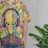 Space Alien Headphone Hawaiian Shirt For Men Women, Abstract Colorful Alien Summer Shirt, Summer Beach Mens Casual Button Down Shirt Short Sleeve