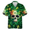 Patrick Skull Clovers Shirt, Patrick Skull Summer Beach Shirts, Mens Casual Button Down Shirt Short Sleeve Shirts For Men Women, Tropical Cruise Shirt