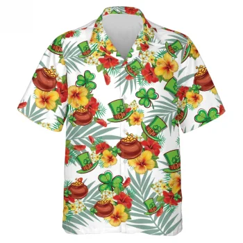 Patrick Floral Shirt, Hibiscus Flowers Summer Beach Shirts, Mens Casual Button Down Shirt Short Sleeve Shirts For Men Women, Tropical Cruise Shirt