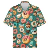 Naughty Donuts Hawaiian Shirt, Mens Button Down Shirt, Cruise Shirts, Casual Printed Beach Summer Shirt, Dessert Short Sleeve Shirt For Men Women