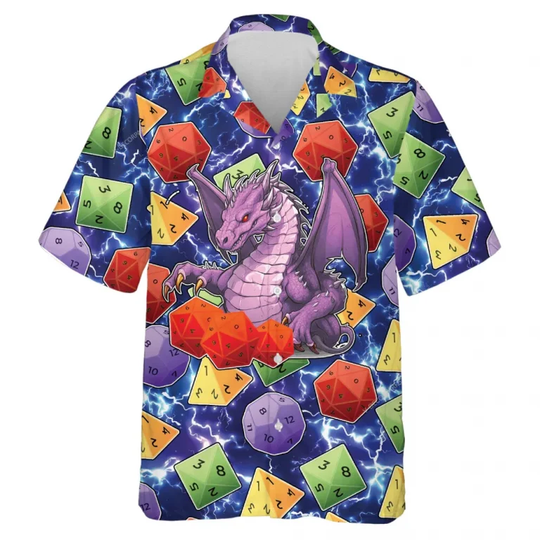 Colorful Dices Dragon Hawaiian Shirt For Men Women, Dragons Dice Summer Shirt, Mens Casual Printed Button Down Short Sleeve, Aloha Summer Beach Shirts