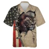 3d Printed Lions Hawaiian Shirt For Men Women, America Flag Lion Summer Beach Shirts, Patriotic Hawaiian Shirt, Mens Button Down Short Sleeve Shirts