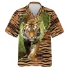 3d Printed Tiger Hawaiian Shirt For Men Women, Tiger Walking Summer Beach Shirts, Tiger Pattern Aloha Shirts, Mens Button Down Short Sleeve Shirts