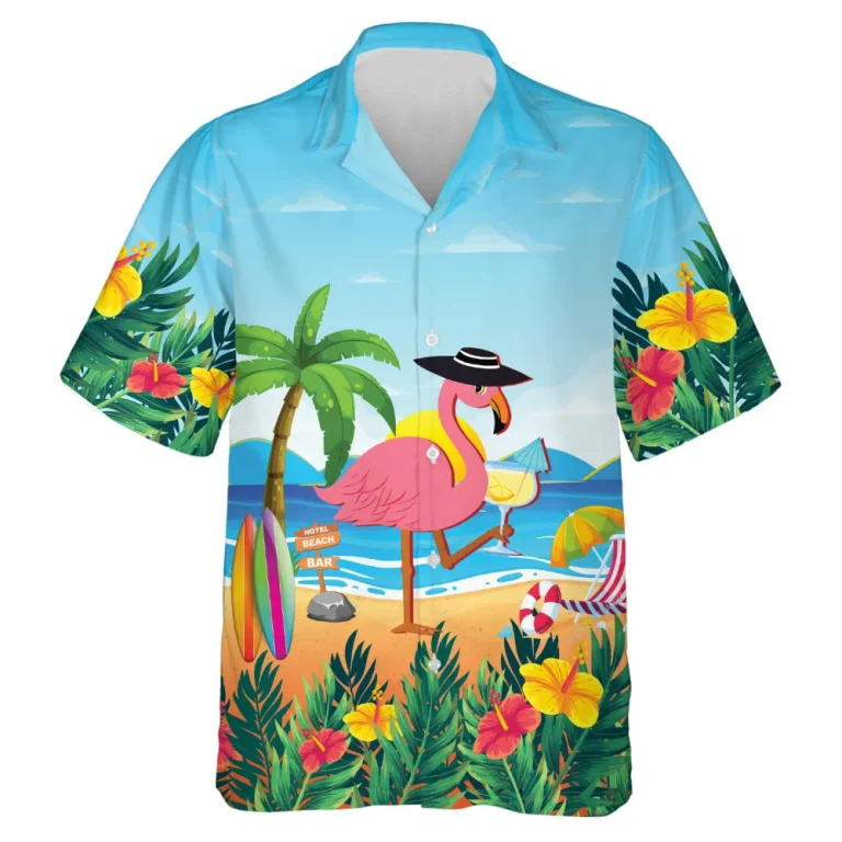 Flamingo Cocktail Hawaiian Shirt For Men,tropical Island Beach Party Summer Beach Shirts, Hibiscus Aloha Shirts, Mens Button Down Short Sleevs Shirt