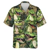 Funny Crocodile Hawaiian Shirt For Men Women, Reptile Animal Printed Casual Short Sleeve Shirt, Tropical Leaves Summer Shirt, Aloha Button Down Shirt