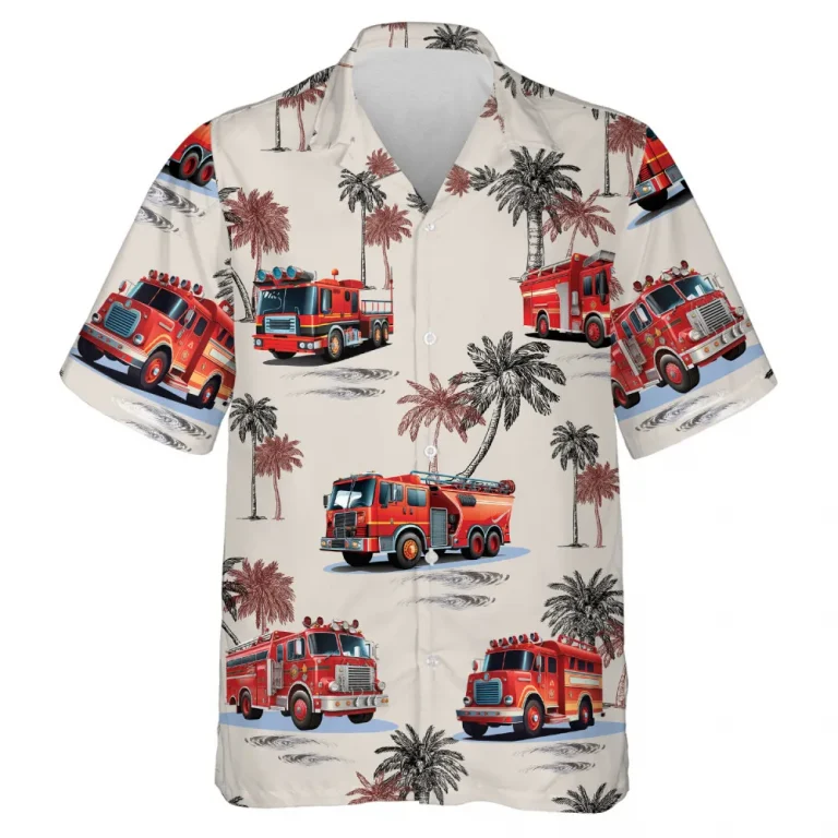 Fire Truck Hawaiian Shirt For Men Women,firefighter Tropical Palm Tree Summer Beach Shirt,firefighter Aloha Shirt, Mens Button Down Short Sleeve Shirt