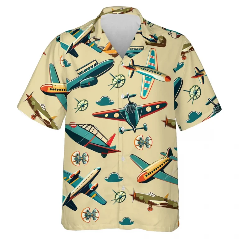 Retro Vintage Airplane Hawaiian Shirt For Men Women, Retro Aircraft Summer Beach Shirts, Aircraft Aloha Summer Shirts Button Down Short Sleeve Shirts