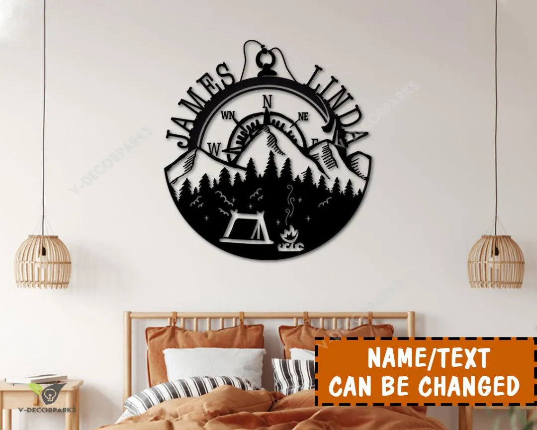 mockup_4.webp Custom Name Camping Wander Metal Signs Camping Couple Metal Art Hiking Wander Home Decor