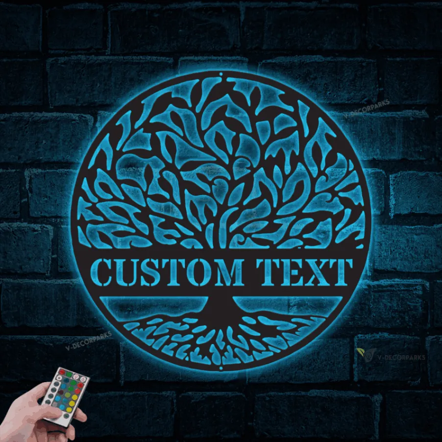 Monogram Tree Of Life Led Lights, Wall Family Tree, Last Name, Tree Of Life, Personalized Wedding Gift, Family Sign, Metal Wall Decor, Outdoor Wreath