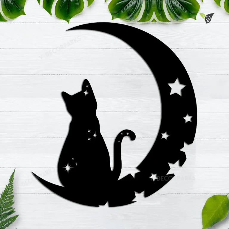 Personalized Cat And Moon Metal Sign, Black Cat On The Moon Metal Wall Art, Custom Halloween Cat Decor, Luna Flower Cat Sign, Cat Lover Gift