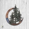 Moon And Pines Heat Induced Color Metal Sign, Man Cave Decoration Idea