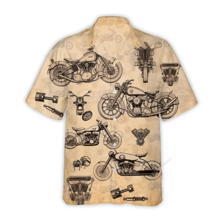 Vintage Motorcycle Hawaiian Shirts For Men Women, Motorbike Summer Beach Shirt, Motorcycle Lover Aloha Shirt, Vehicle Button Down Short Sleeve Shirts