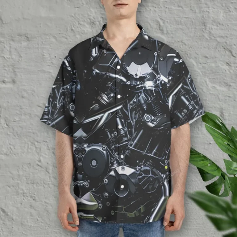Motorcycle Engine Hawaiian Shirt For Men Womens, Motorbike Summer Beach Shirt, Motorcycle Lover Aloha Shirts, Vehicle Button Down Short Sleeve Shirts