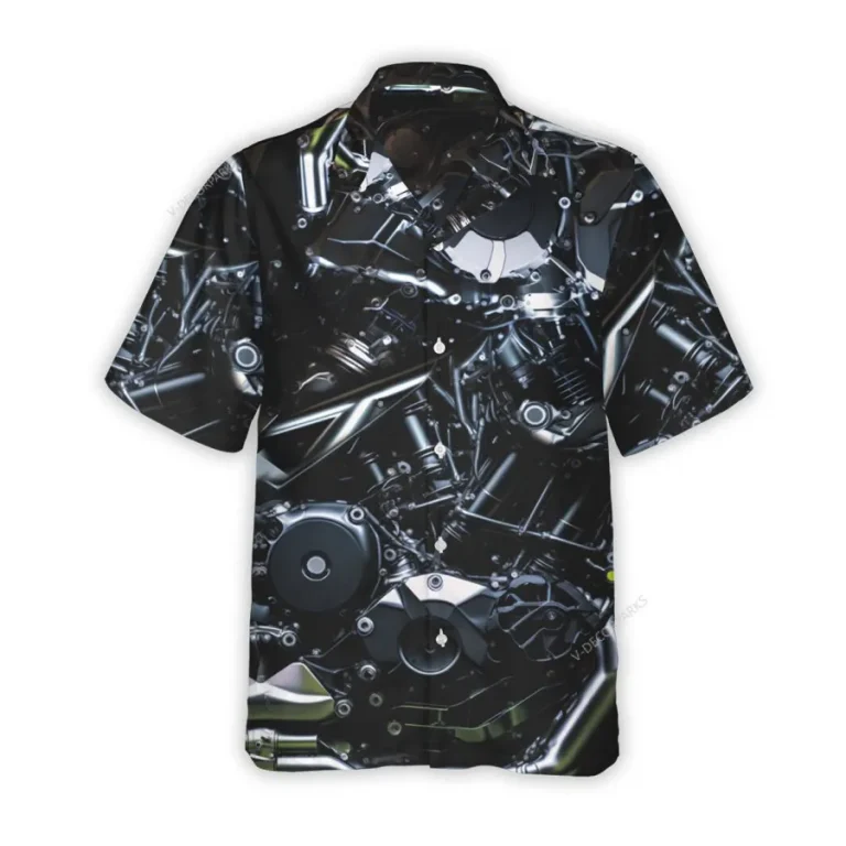 Motorcycle Engine Hawaiian Shirt For Men Womens, Motorbike Summer Beach Shirt, Motorcycle Lover Aloha Shirts, Vehicle Button Down Short Sleeve Shirts
