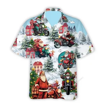 Santa Motorcycle Hawaiian Shirt For Men Womens, Motorcycle Summer Beach Shirt, Christmas Santa Aloha Shirts, Xmas Gift Button Down Short Sleeve Shirts