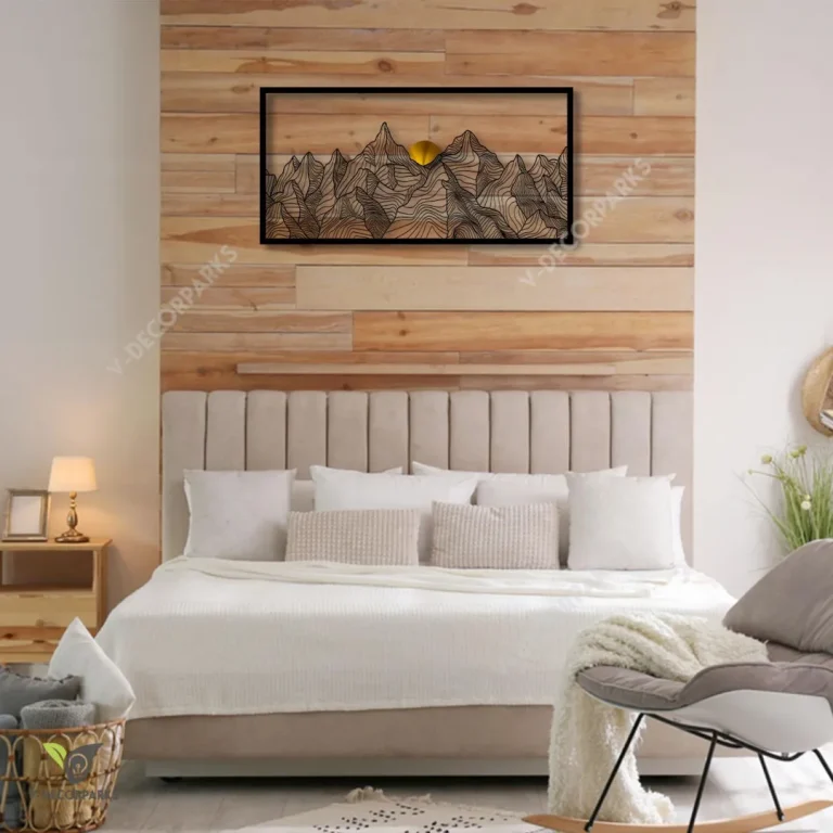 Sun And Mountain Rectangle Metal Wall Art, Mountain Living Room Metallic Plaque