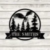 Personalized Name Eagle And Pine Trees Circle Metal Art, Cabin Decoration For Father