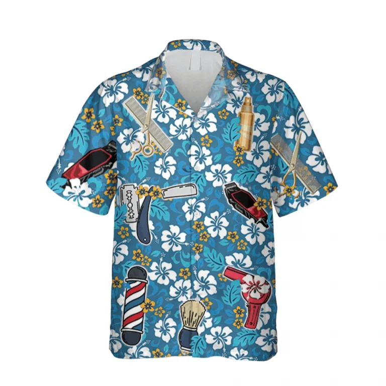 Blue Barber Hawaii Shirt, Hairdresser Summer Shirt, Aloha Shirt For Mens, Womens