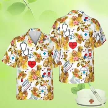 Pineapple Nurse Hawaiian Shirt, Doctor Stethoscope, Pulse Male Clothing, Aloha Shirt For Mens, Womens