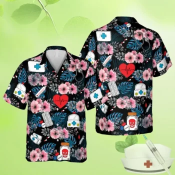 Floral Nurse Black Hawaii Shirt, Summer Shirt For Doctor Men, Aloha Shirt For Mens, Womens