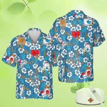 Floral Nurses Vectors Hawaiian T-shirt, Tropical Doctor Clothing, Aloha Shirt For Mens, Womens