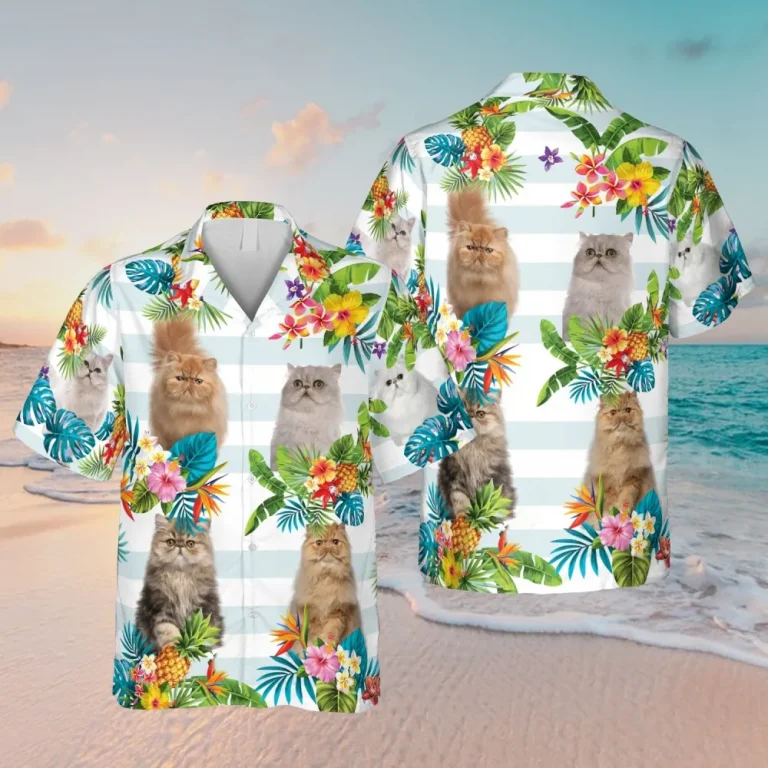 White And Yellow Persian Cat Hawaii Shirt, Cat Mom Shirts, Aloha Shirt For Mens, Womens