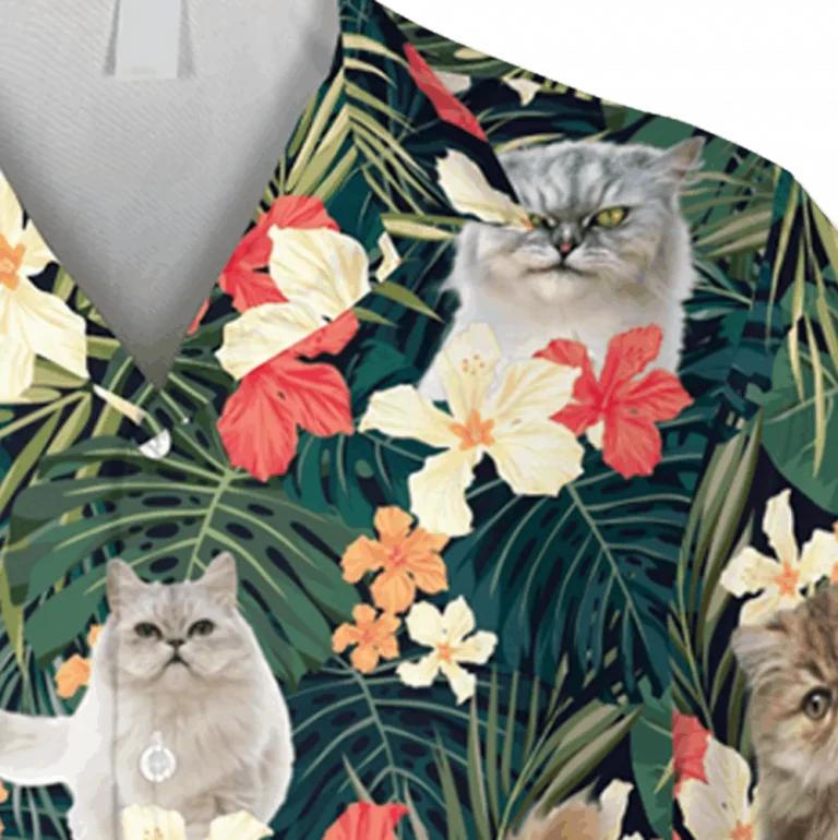 Floral Persian Kitty Hawaiian Shirt, Beach Cat Clothing, Aloha Shirt For Mens, Womens