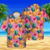 Pineapple And Hibicus Pink Hawaiian Shirt, Unisex Tee, Aloha Shirt For Mens, Womens