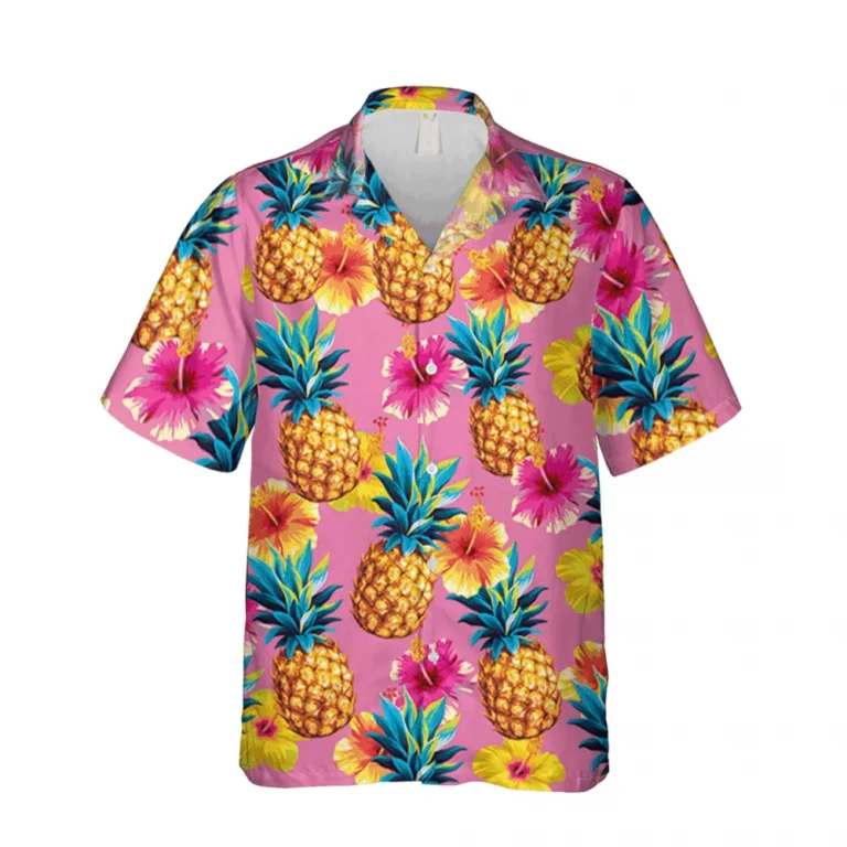 Pineapple And Hibicus Pink Hawaiian Shirt, Unisex Tee, Aloha Shirt For Mens, Womens