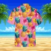 Pineapple And Hibicus Pink Hawaiian Shirt, Unisex Tee, Aloha Shirt For Mens, Womens