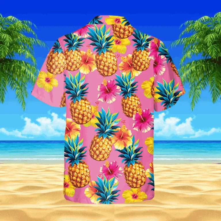 Pineapple And Hibicus Pink Hawaiian Shirt, Unisex Tee, Aloha Shirt For Mens, Womens