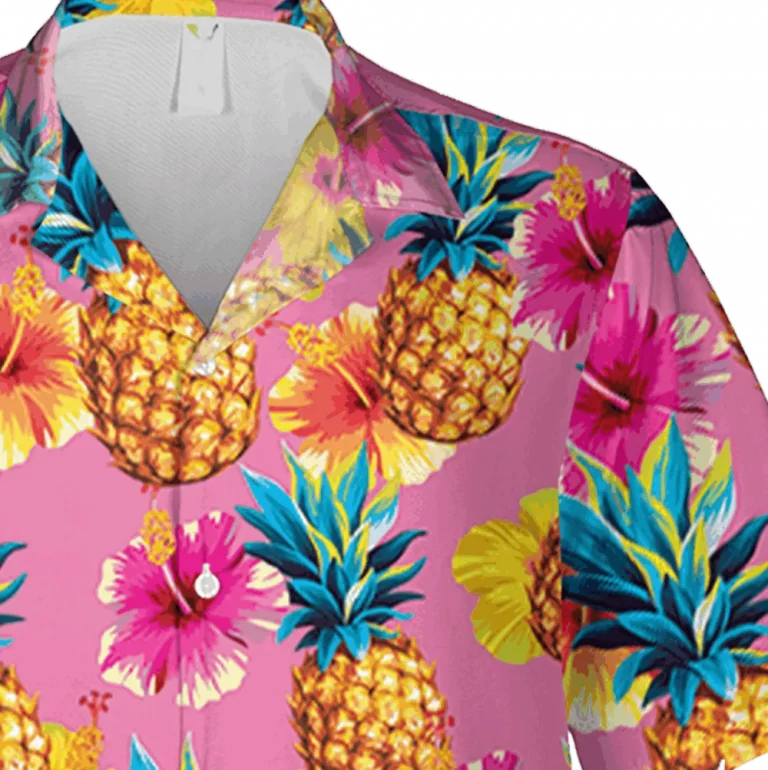 Pineapple And Hibicus Pink Hawaiian Shirt, Unisex Tee, Aloha Shirt For Mens, Womens