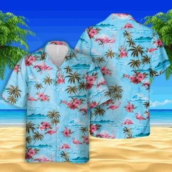 Pink Flamingo Blue Hawaiian Shirt, Sea Lovers, Beach T-shirt, Aloha Shirt For Mens, Womens