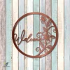 Welcome Flower Copper Round Metal Art, Iron Garden Accent For Mom