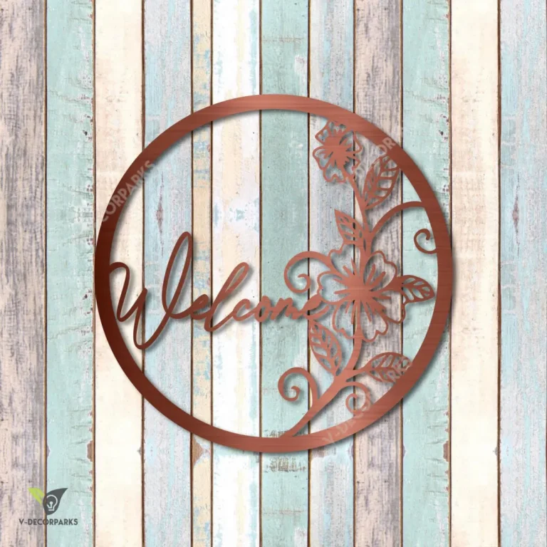 Welcome Flower Copper Round Metal Art, Iron Garden Accent For Mom