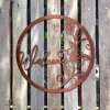 Welcome Flower Copper Round Metal Art, Iron Garden Accent For Mom