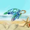 Multi Color Sea Turtle Metal Wall Art, Beach Metallic Decor