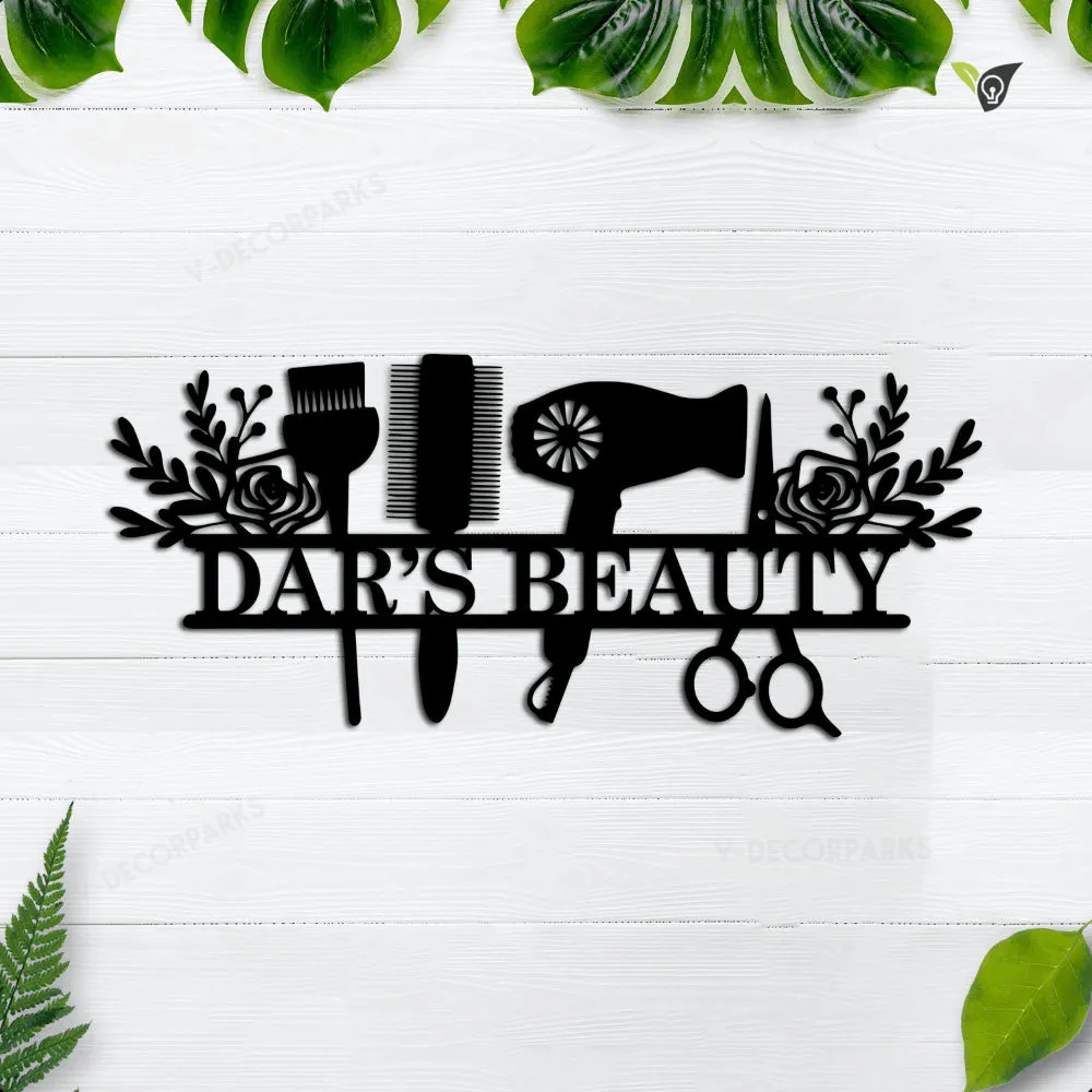 salon_12in.webp Personalized Salon Hair Stylist Metal Sign, Custom Business Decor, Custom Metal Sign Booth, Hair Stylist Gift, Scissors Clippers Comb Name