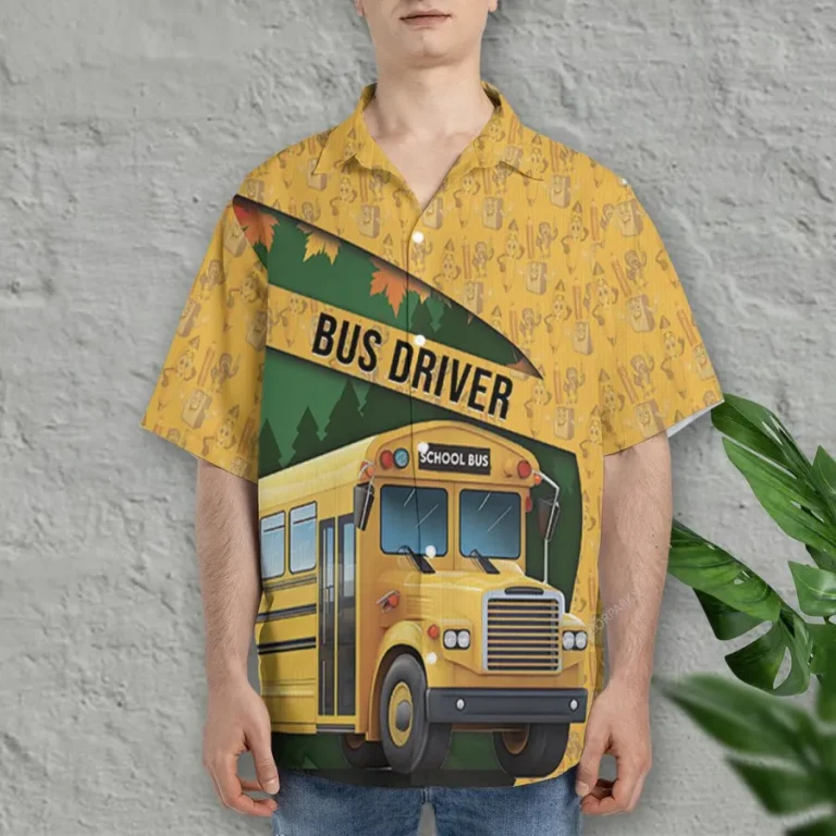 Bus Driver Hawaiian Shirt For Men Women, Bus Aloha Summer Beach Shirt, Tropical Hawaiian Aloha Shirts, Back To School Button Down Short Sleeve Shirt