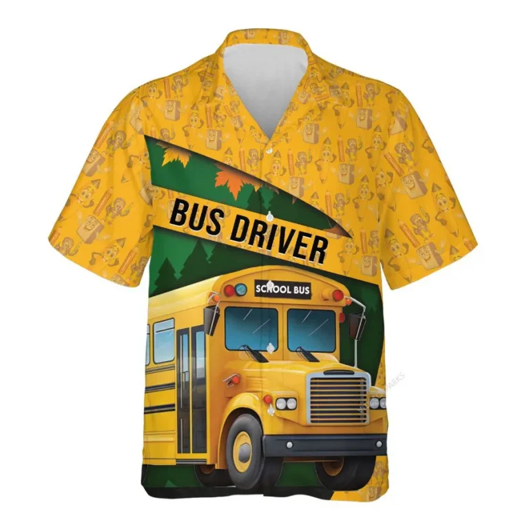 Bus Driver Hawaiian Shirt For Men Women, Bus Aloha Summer Beach Shirt, Tropical Hawaiian Aloha Shirts, Back To School Button Down Short Sleeve Shirt