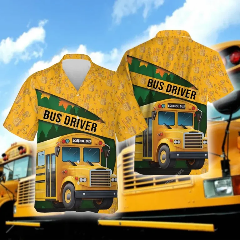 Bus Driver Hawaiian Shirt For Men Women, Bus Aloha Summer Beach Shirt, Tropical Hawaiian Aloha Shirts, Back To School Button Down Short Sleeve Shirt
