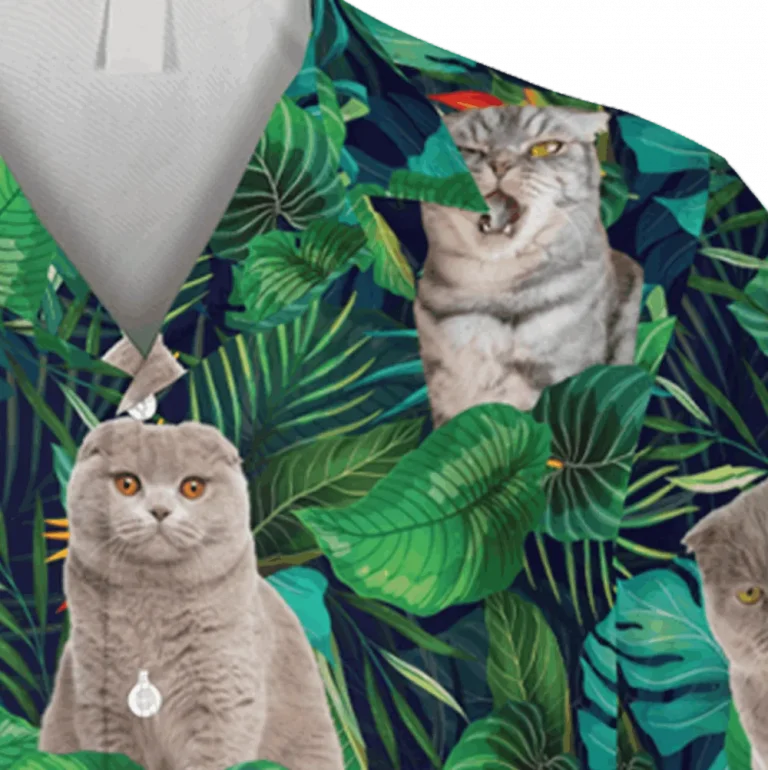 Scottish Fold Cats Green Hawaii T-shirt, Fold Ears Cat Clothing, Aloha Shirt For Mens, Womens