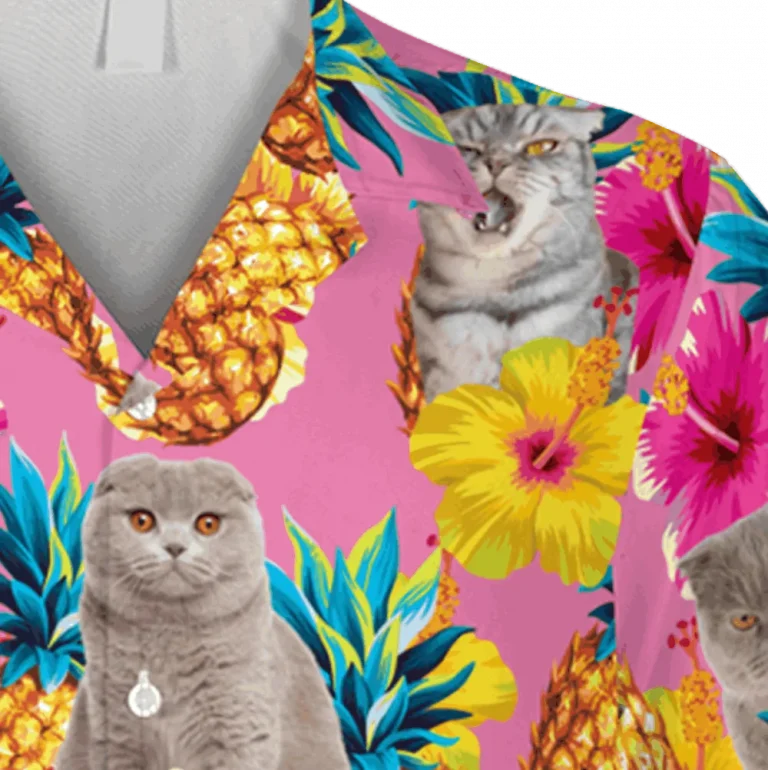 Gray And Tabby Scottish Fold Pink Hawaiian T-shirt, Summer Outfit For Mom, Aloha Shirt For Mens, Womens