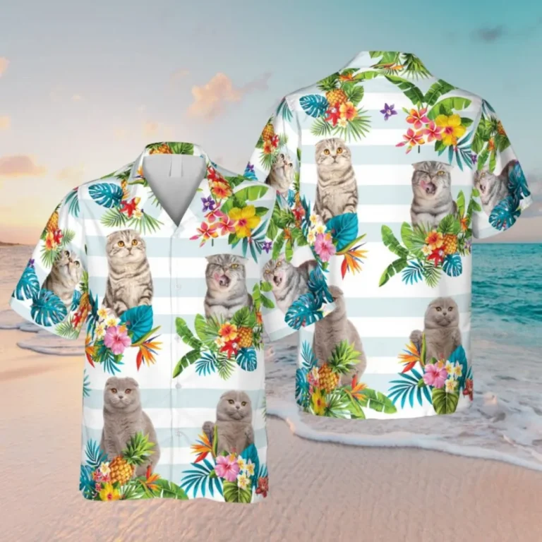 Scottish Fold Kitten Hawaiian Shirt, Father's Day Gift, Aloha Shirt For Mens, Womens