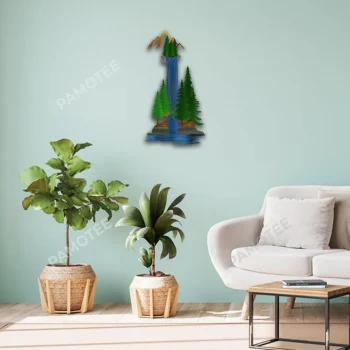 Waterfall And Pines Metal Sign, Waterfall Man Cave Best Decor