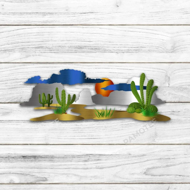 Desert Scene With Cactus Metal Sign, Arizona Scene Metallic Decor