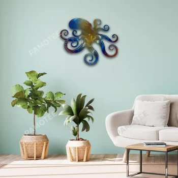 Heat Treated Color Octopus Metal Art, Octopus Beach Wall Decoration